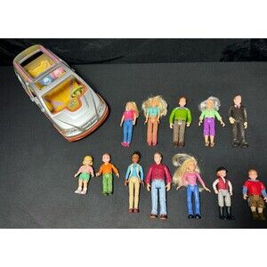 Vintage Fisher-Price Loving Family 12-Doll Lot & Musical Silver Mini Van